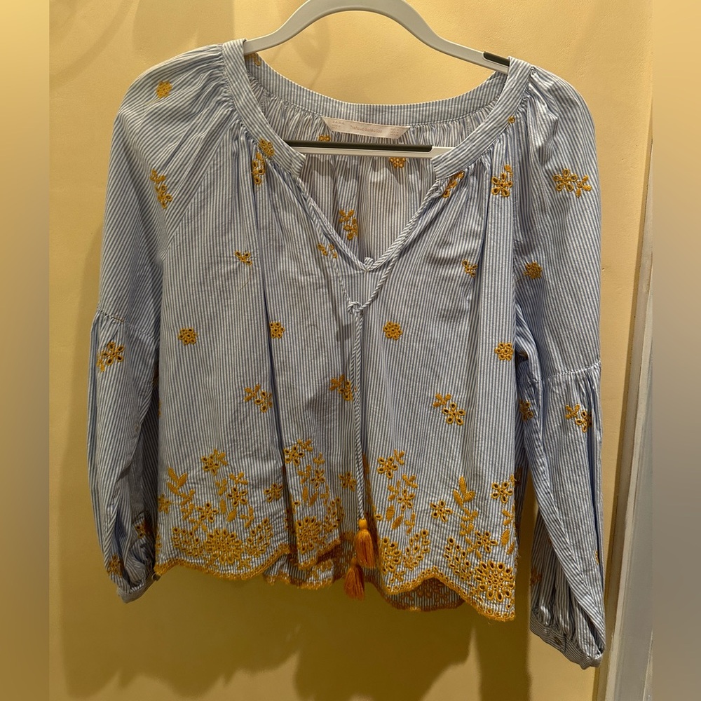 Zara blue and white linen shirt